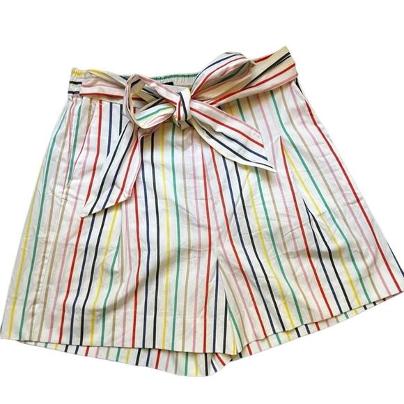 J Crew Striped tie-waist short stretch cotton poplin Size 0 New w/ Tag MSRP $60 - Picture 1 of 14